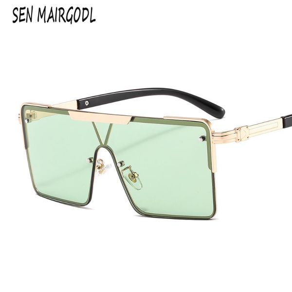 

fashion 2020 women large square sunglasses retro metal frame sun glasses design flat sunglasses oculos feminino, White;black