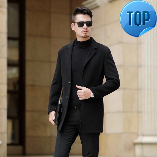 

sided winter double jacket men's wool coat 2020 new plus size casual long coat for men business casual overcoat lx2323, Black