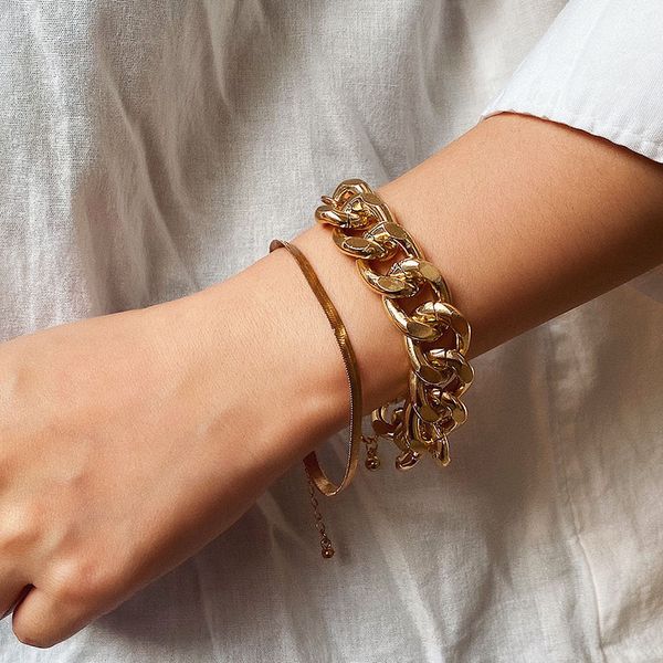 

punk exaggerated snake bone thick chain bracelets for women simple vintage geometric bracelet lady jewelry gift xr2729, Golden;silver