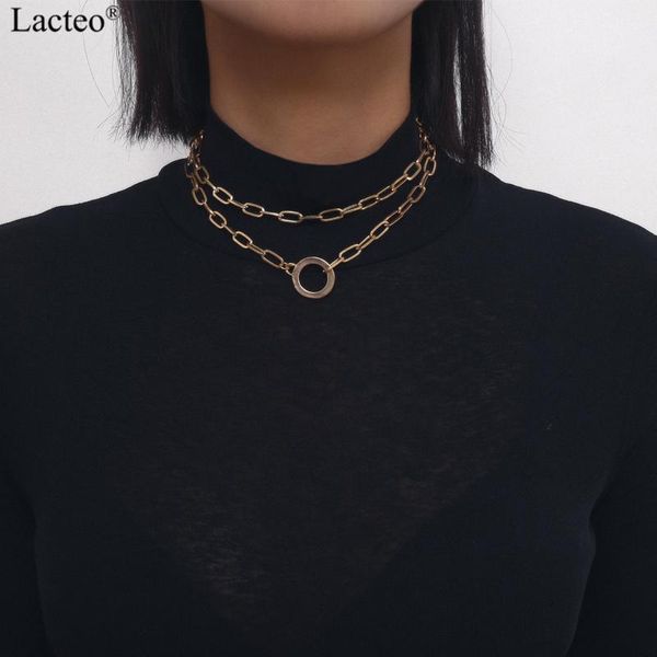 

chokers lacteo punk hip hop golden round circle choker necklace for women exaggerated multi layer clavicle chain charm jewelry, Golden;silver