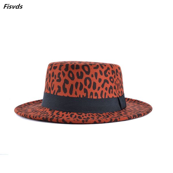 

wide brim hats 2021 women men leopard print wool felt boater hat flat fedora retro ladies formal party trilby cap, Blue;gray