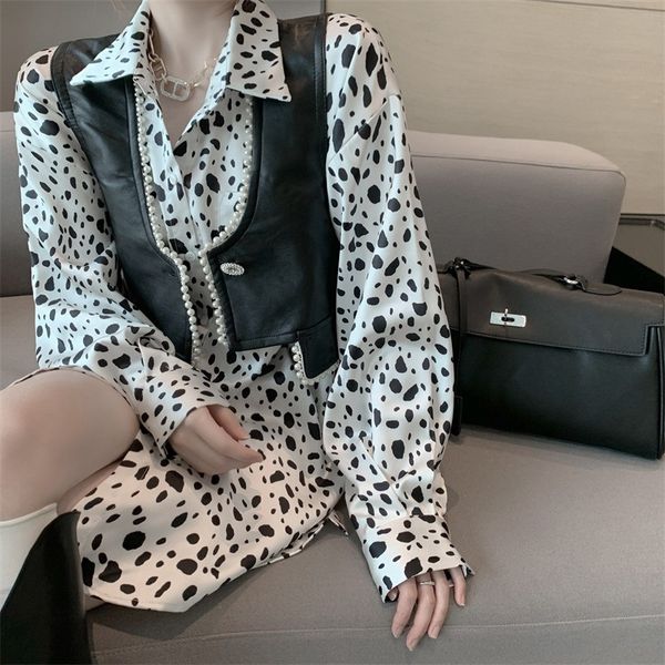 

design sense pearl women's 2020 autumn new heavy industry western style all-match leather coat waistcoat sleeveless vest leather vest t, Gray