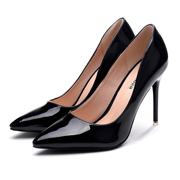 

size30-43 women high kitten heel pumps large size lady shoes polished low heel shoes patent upper work pumps z289, Black