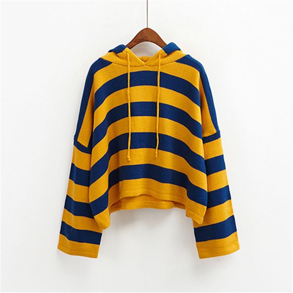 

harajuku casual women pullovers sweaters 2020 autumn korean sweaters loose strip hooded winter female sweater plus size clothing, White;black