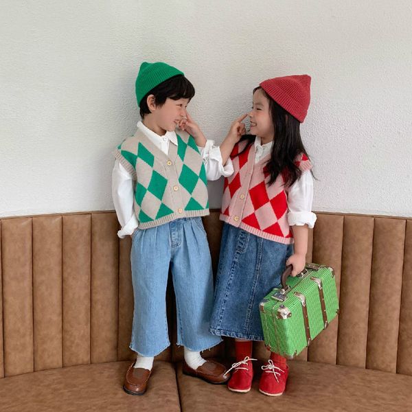 

2020 autumn new arrival boys and girls fashion v-neck sweaters girls sweater vest boy sweater, Blue