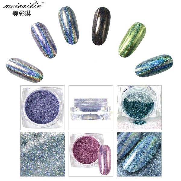 

1 box holographic glitter nail powder laser polishing for nails dust for manicure nail art decorations shiny glitter powders, Silver;gold