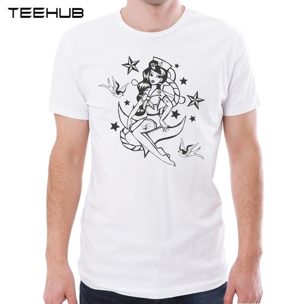 

teehub new arrival 2019 men fashion sailor tattoo printed t-shirt short sleeve tee hipster cool design