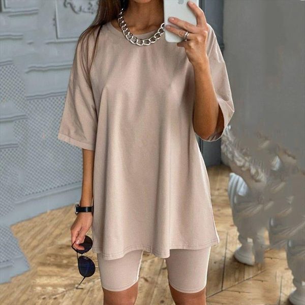 

new womens two piece suit including belt solid color home loose sports fashion leisure suit summer 2020 shorts short sleeves, Gray
