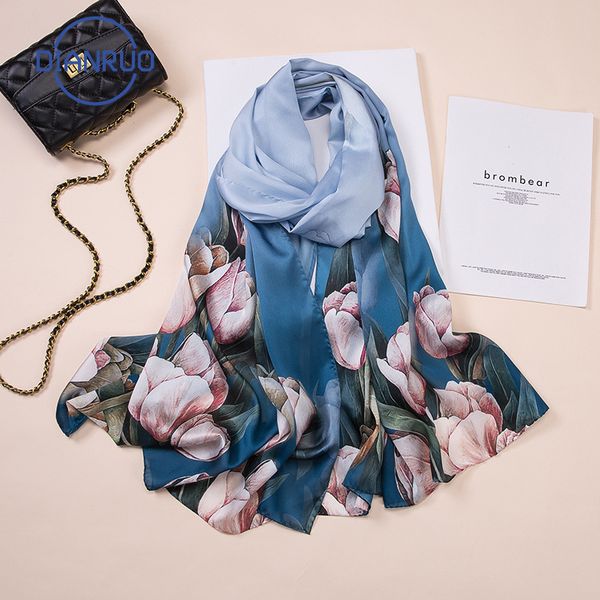 

scarves dianruo fashion women scarf silk lady shawl wrap hijab female bandana headband square neck headscarf r380, Blue;gray
