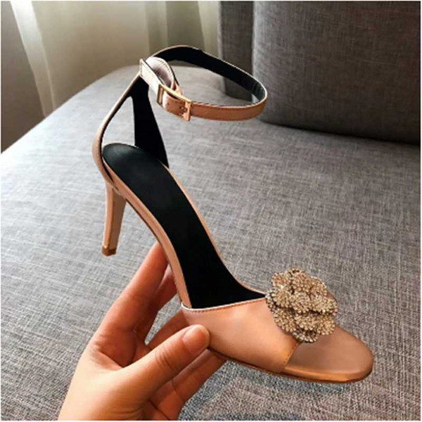 

crystal flower round toe pumps dance party genuine leather high heels luxury designer brand 2020 new wedding woman shoes, Black