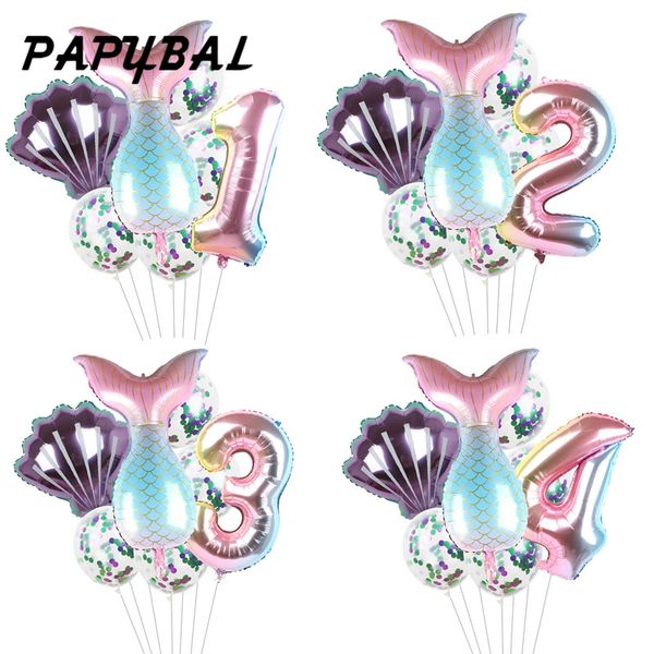 

7pcs/lot mermaid party balloons 32inch number foil balloon kids birthday party decorations baby shower decor helium globos