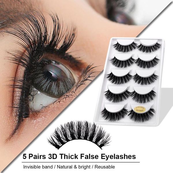 

false eyelashes 5 pairs 3d lashes fake invisible band natural long thick crisscross black eyelash full strip reusable