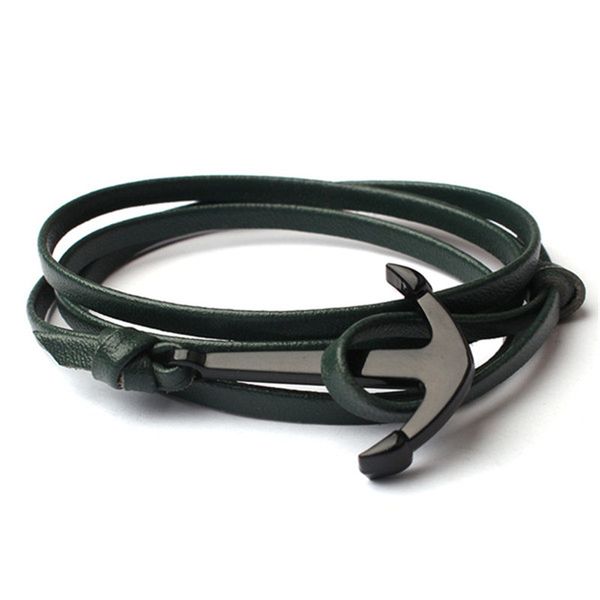 

leather men bracelets custom color new black anchor hook lovers handmade charm male double leather bracelet black sl079, Golden;silver