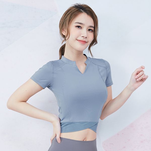 

yoga outfits women's v-neck cropped shirts short sleeve mesh sports for fitness gym quick dry running training jerseys vansydical, White;red