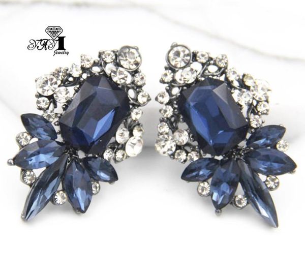 

yayi jewelry blue glass rhinestone dangle crystal earring women's fashion ancient silver color gem long earrings gift 1259
