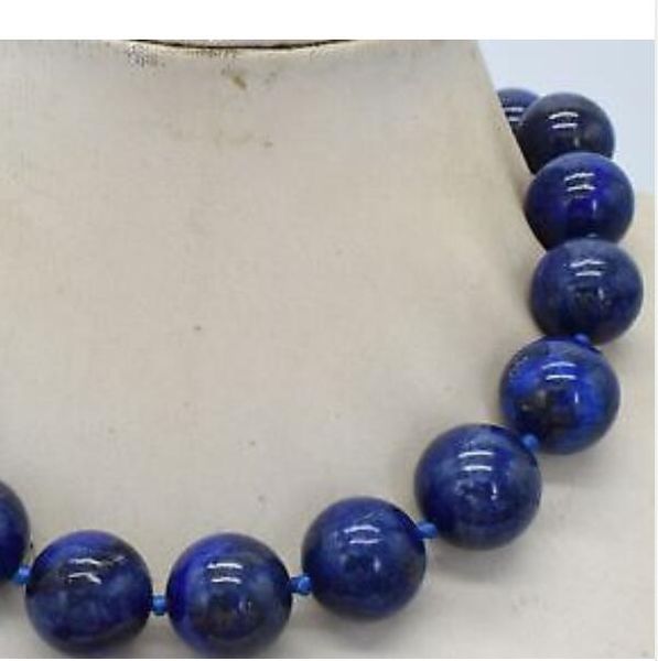 

fashion 16mm round blue egyptian lapis lazule beads necklaces 18" 36, Silver