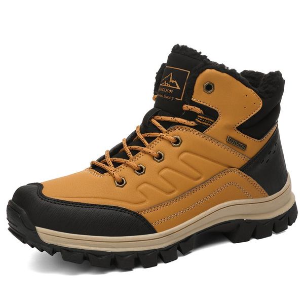 

men lace up winter plush waterproof snow boots shoes warm winter men's sneakers footwear fashion outdoor ankle boots men's, Black