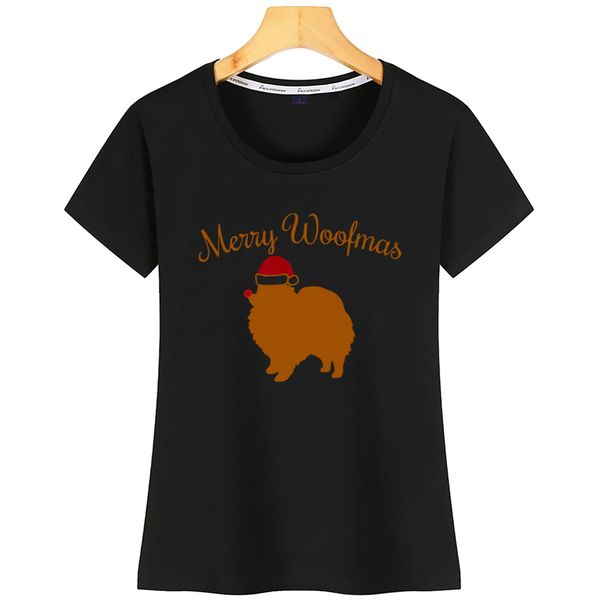 

t shirt women merry woofmas dog santa hat pomeranian christmas humor white custom tshirt