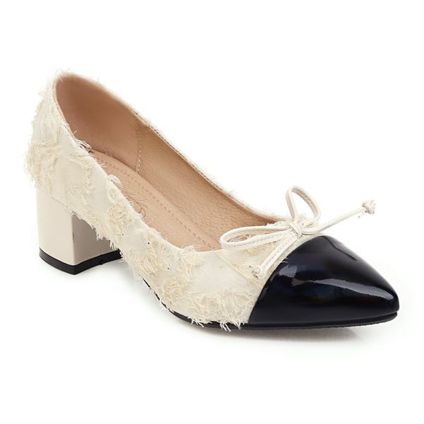 

big size single shoes decorated with pointed bow ladies high heels women shoes woman pumps, Black
