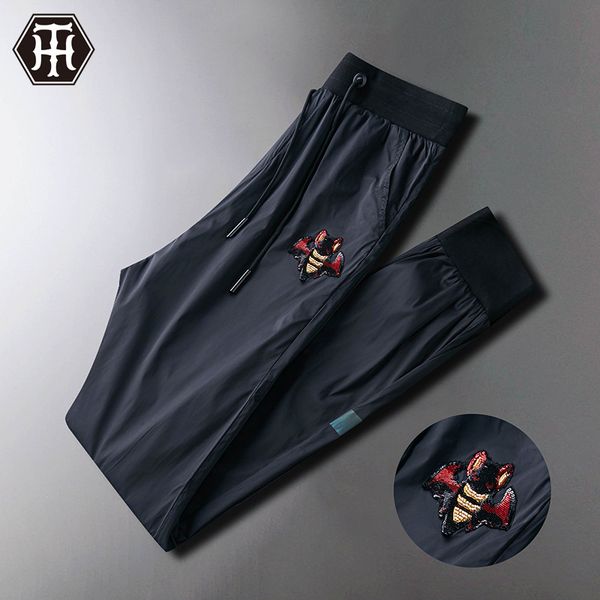 

2020 light luxury european style men's pants ankle men's fashion bat embroidery quick-drying pants sports casual pants thin, Black