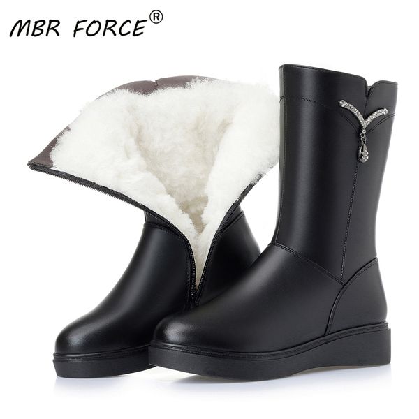 

mbr force black booties big size 35-43 winter 2020 new genuine leather female woman snow boots thick warm wool boots shoes women