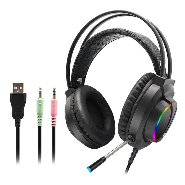 

k1 gaming headset with 7.1 surround sound, noise canceling gaming headphones with mic & rgb led light compatible with ps4