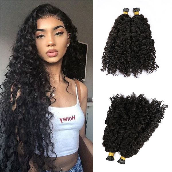 Veri capelli umani malesi capovolgo le estensioni dei capelli Afro Jerry Curly Keratin Estensioni dei capelli pre legate per le donne nere 100 g / 1 g / filo