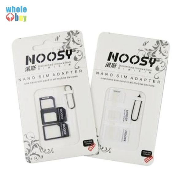 4in1 Adaptador de cartão NOOSY NANO SIM + Adaptador de cartões Micro SIM + adaptador padrão de cartão SIM com Eject PIN para Huawei Samsung 500pcs / lote