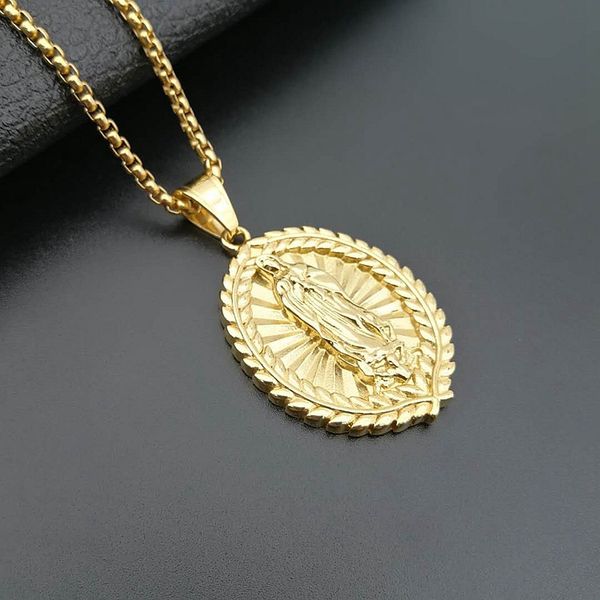 

hip hop holy virgin mary prayer pendant necklaces gold 316l stainless steel amulet necklace women men charm jewelry, Silver
