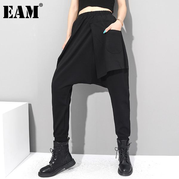 

women's pants & capris [eam] high elastic waist black split joint long harem trousers loose fit women fashion tide spring autumn 2021 1, Black;white