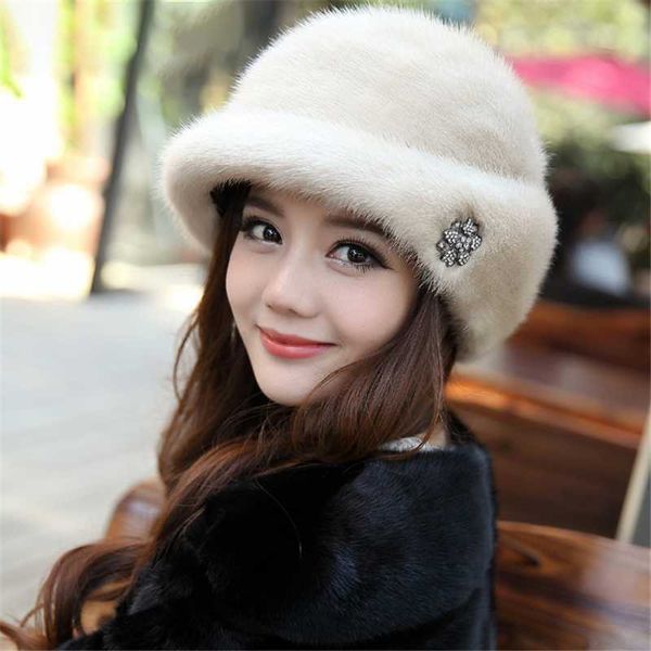 

2020 winter new russia 100% natural real beret lady real hat mink beret tide gift hat, Blue;gray