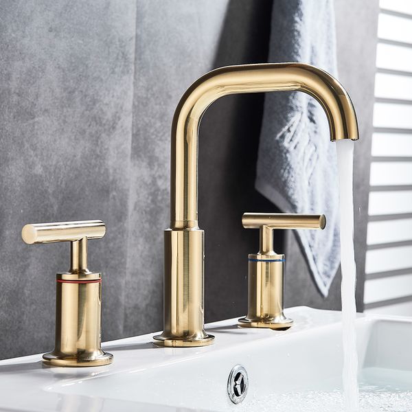 

vidric brushed gold basin faucet deck mount dual handles cold water mixer tap bathroom shower faucet basin tub sink