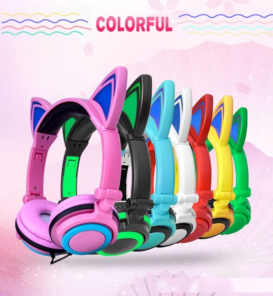

wired cat ear headphones led ear headphone cat earphone flashing glowing headset gaming earphones for children for pc lapfor phone