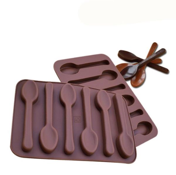 Non-stick Silicone DIY Cake Decoration Molds 6 Holes Spoon Shape Chocolate Molds Jelly Ice Baking Mould 3D Candy Mold Tools SN1868