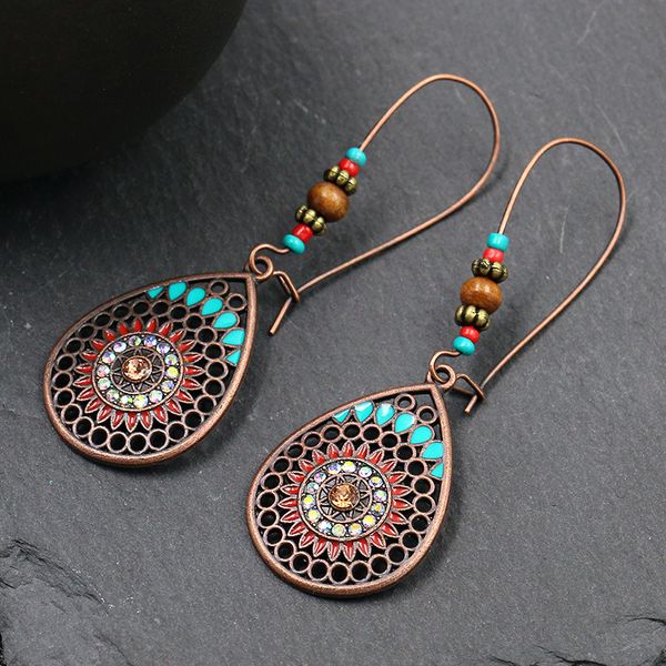 

1pair bohemian ethnic hollow water drop dangle earrings women jewelry vintage color geometric flower long earrings gift e338, Silver
