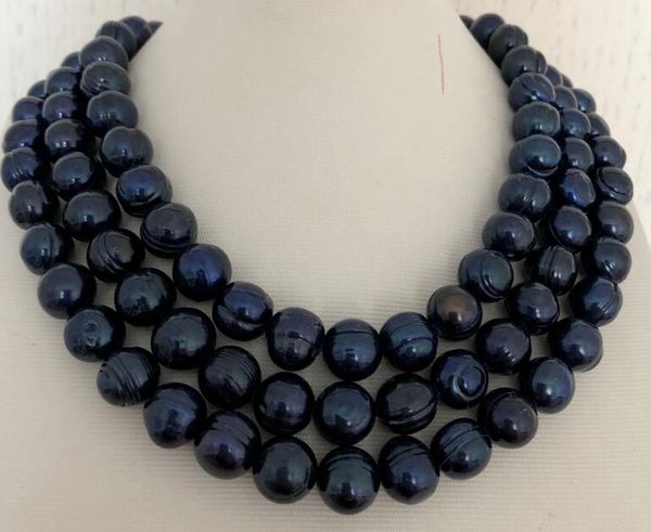 

chains beautiful 11-12mm tahitian black blue pearl necklace 36" 50", Silver