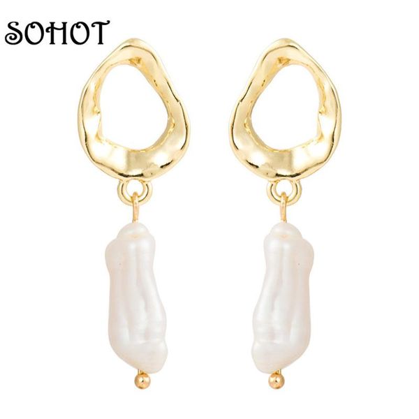 

dangle & chandelier so hollow women irregular baroque freshwater pearls drop earrings trendy jewelry, Silver