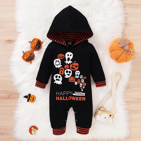 

happy halloween hooded romper newborn baby boys girls clothes long sleeve striped jumpsuit bebes, Blue
