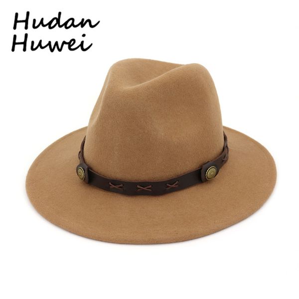

100% wool felt cowboy hat mens womens fedora hat with leather decoration panama jazz chapeau for unisex, Blue;gray