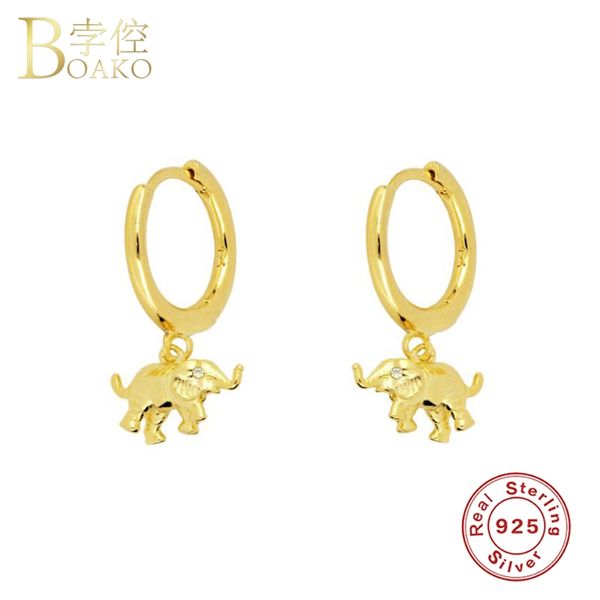 

boako 925 sterling silver earring european and american elephant hoop earrings for woman girls round pendientes fine jewelry, Golden;silver