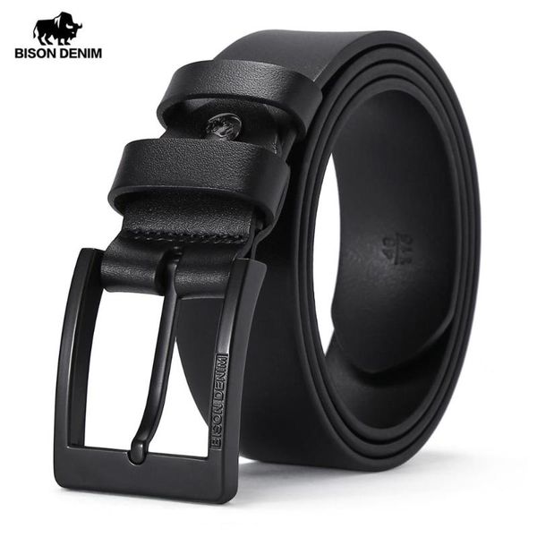 

bison denim genuine leather belt for men alloy pin buckle cow leather strap men belt fashion vintage n71615, Black;brown