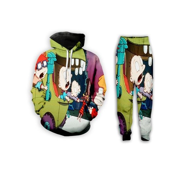 

new fashion men/womens cartoon network rugrats funny 3d casual print hoodie+pants zx12, Gray