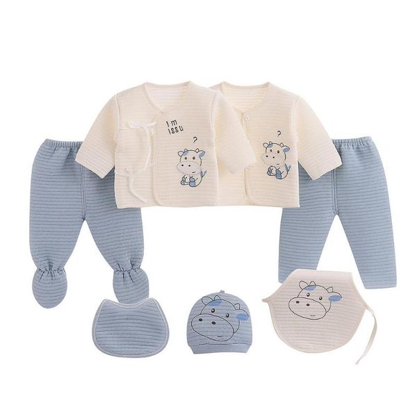 

7pcs winter clothes for toddler baby newborn baby boy girl cartoon +hat+pants +bib outfits sleepwear set cute kids clothes, White