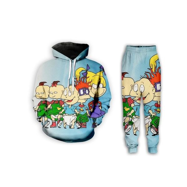 

new fashion men/womens cartoon network rugrats funny 3d casual print hoodie+pants zx01, Gray