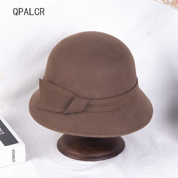 

stingy brim hats qpalcr 2021 winter wool fedoras for women elegant female felt hat solid dome classic er red bucket, Blue;gray