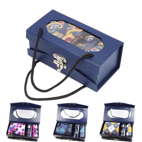 

gusleson new design tie set with gift box jacquard woven gravata silk tie hanky cufflinks necktie sets for wedding party men, Blue;purple