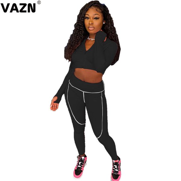 

vazn autumn solid o-neck casual high street lady 2020 set full sleeve 2 piece sets night club young lady sport sets, Gray