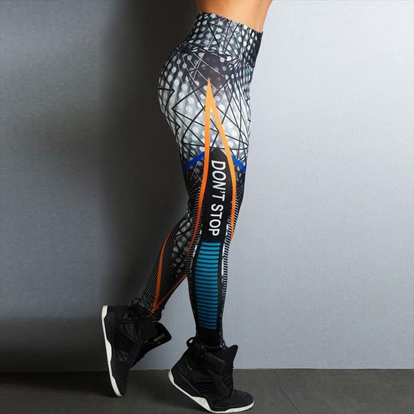 

dont stop письмо печати фитнес женщины леггинсы 3d printed тонкий jeggings высокой талией леггинсы спортивные упругие тощий длинные брюки, Black