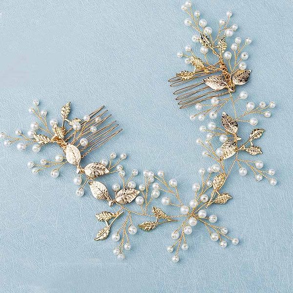

forseven leaf pearls расчесывают невеста novia свадебные ободки украшения волос головные уборы украшения для женщин девушка партии головной, Golden;silver