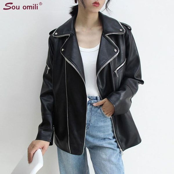 

oversized long jacket clear line faux leather jacket women moto coat biker jaquetas couro casaco chaqueta female, Black